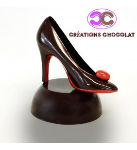 Escarpin noir et rouge en chocolat (coeur rouge)